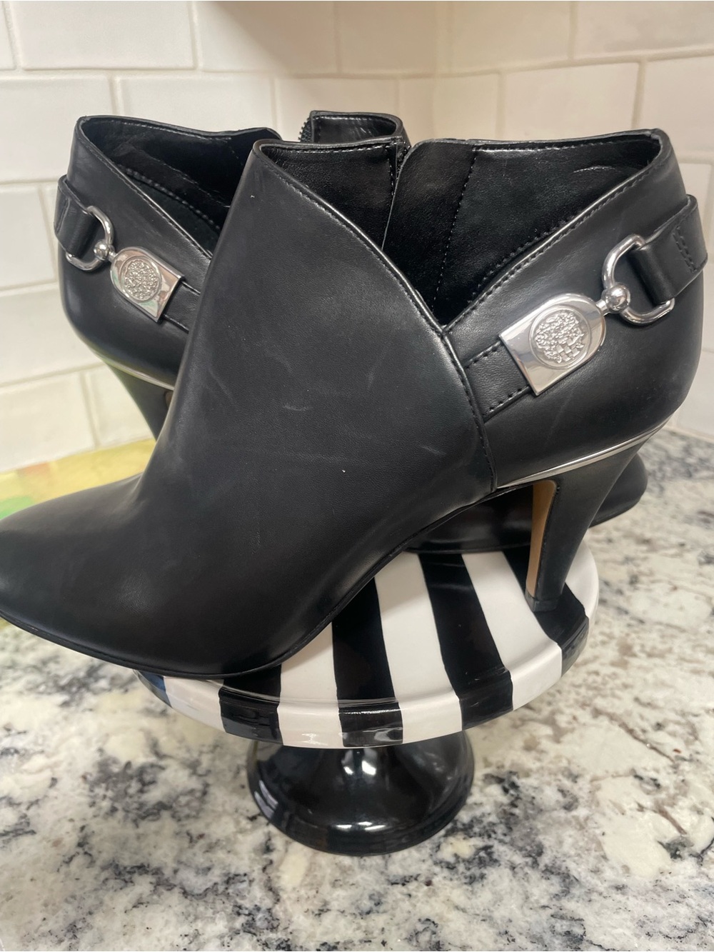 Women's Black Leather Ankle Booties with Silver Accent 8.5 Never Worn